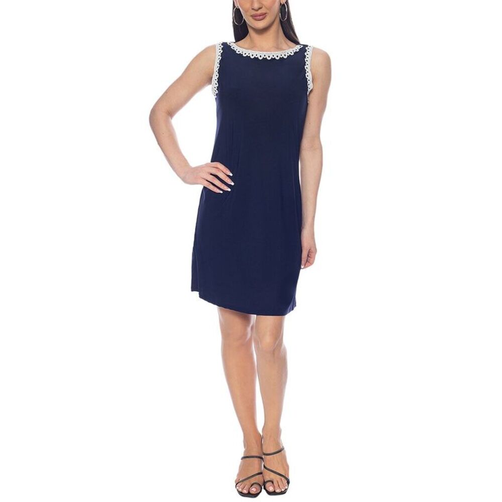 Tash + Sophie Womens  Ity Boatneck Lace Detail Dress, Navy